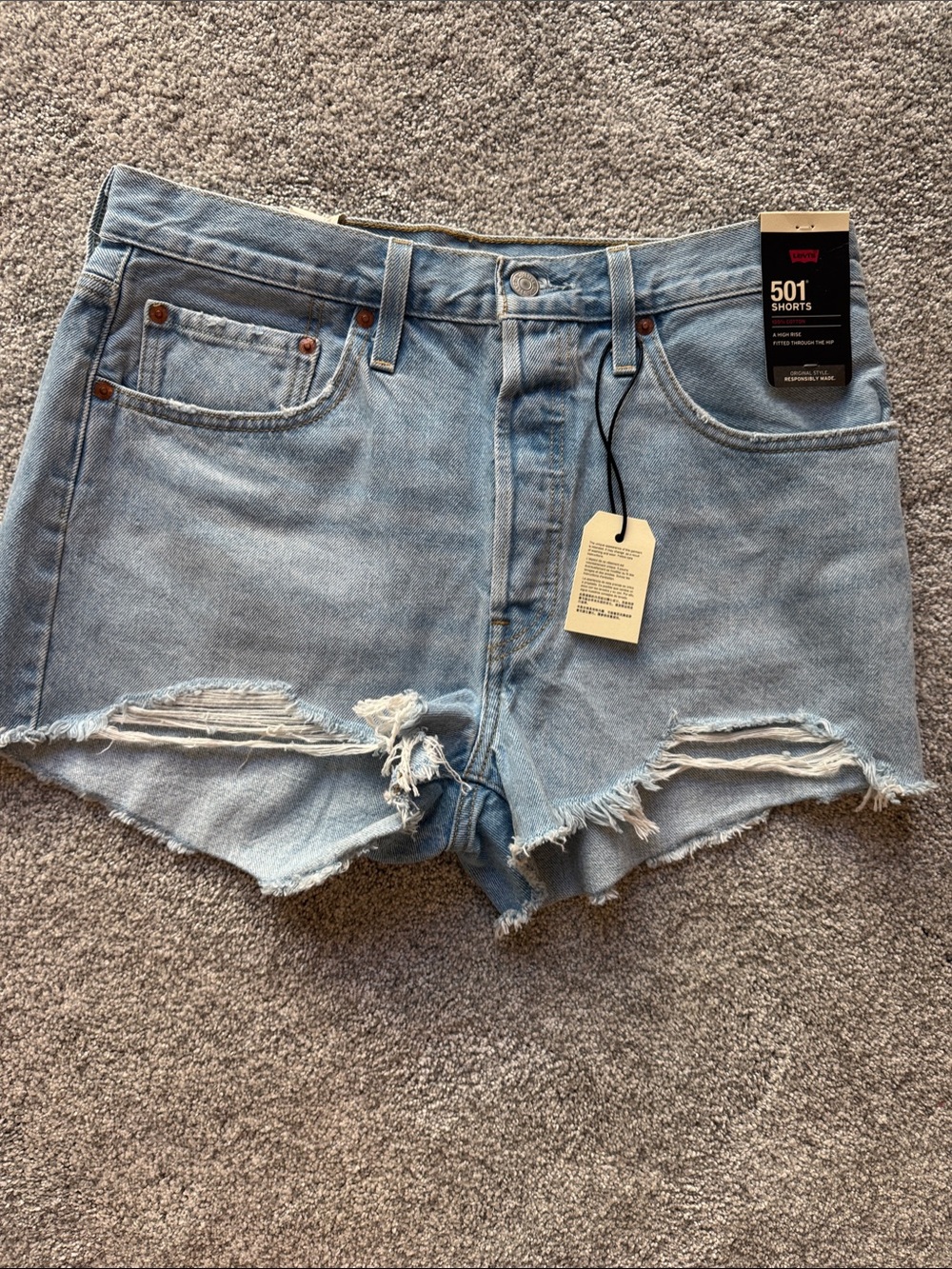 Levi's Light Blue Distressed Denim Shorts